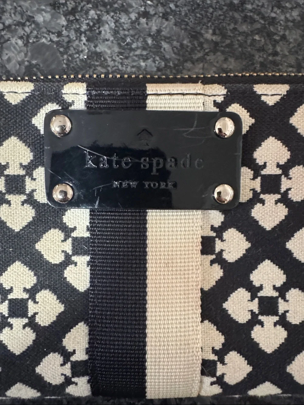 kate spade Black and Cream Geometric Canvas Hobo Tote and wallet with dust bag.